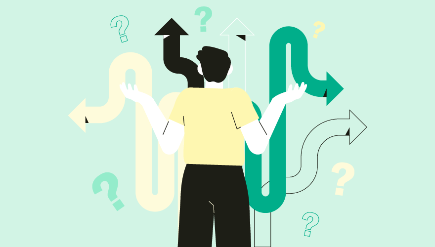 Illustration of someone debating which direction to go toward