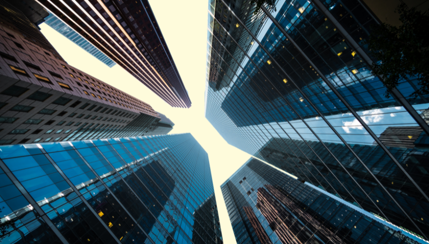 An inverted view of a city skyscape