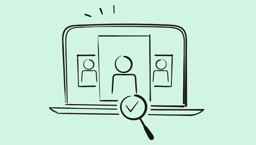 Laptop with candidates and a magnifying glass illustration