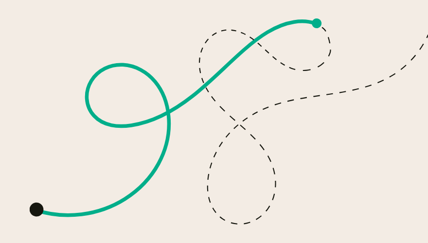 Stone graphic with green line symbolizing journey.