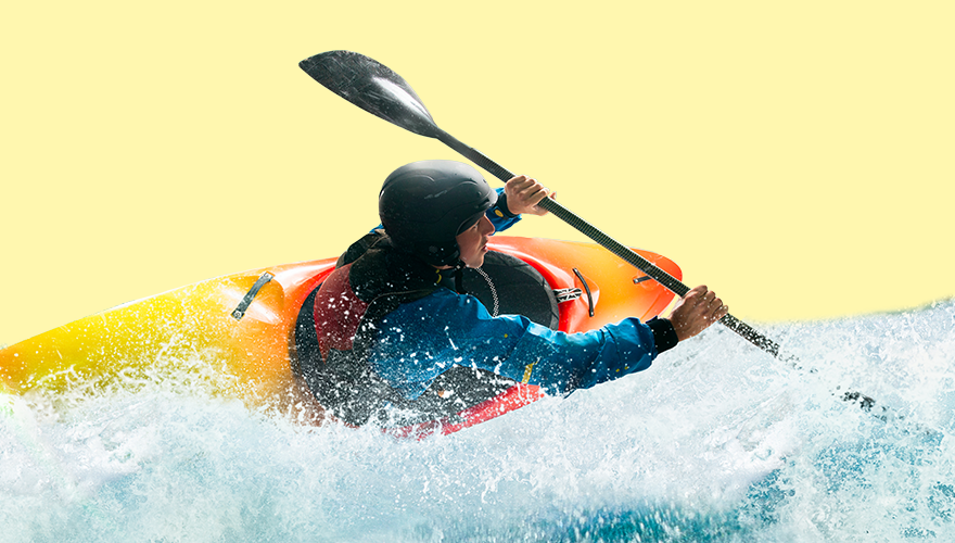 Action shot of kayaker in the water