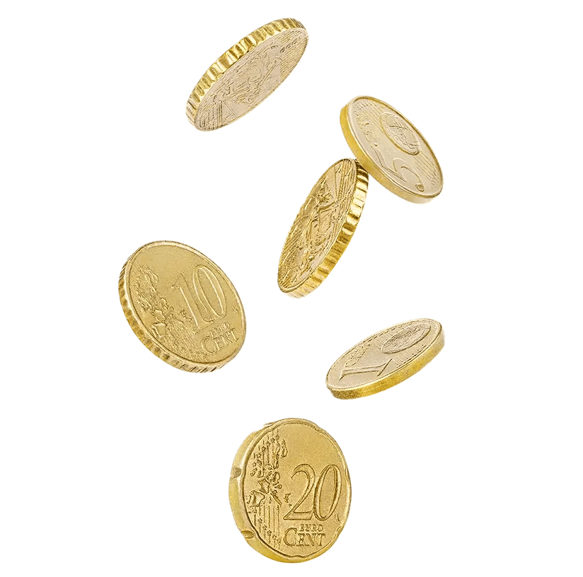 A photo of coins in mid-air